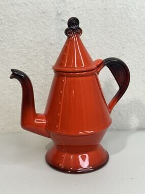 Metlox Poppytrail “Red Rooster” Coffee Pot & Conical Lid Crafted In USA 10 7/8”